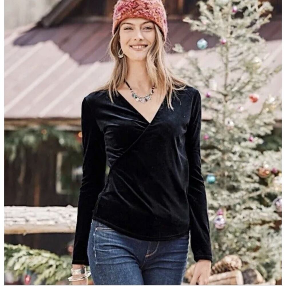 Sundance Black Velvet Fauxβ Wrap Blouse Whimsygoth Dark Academia Womens Small